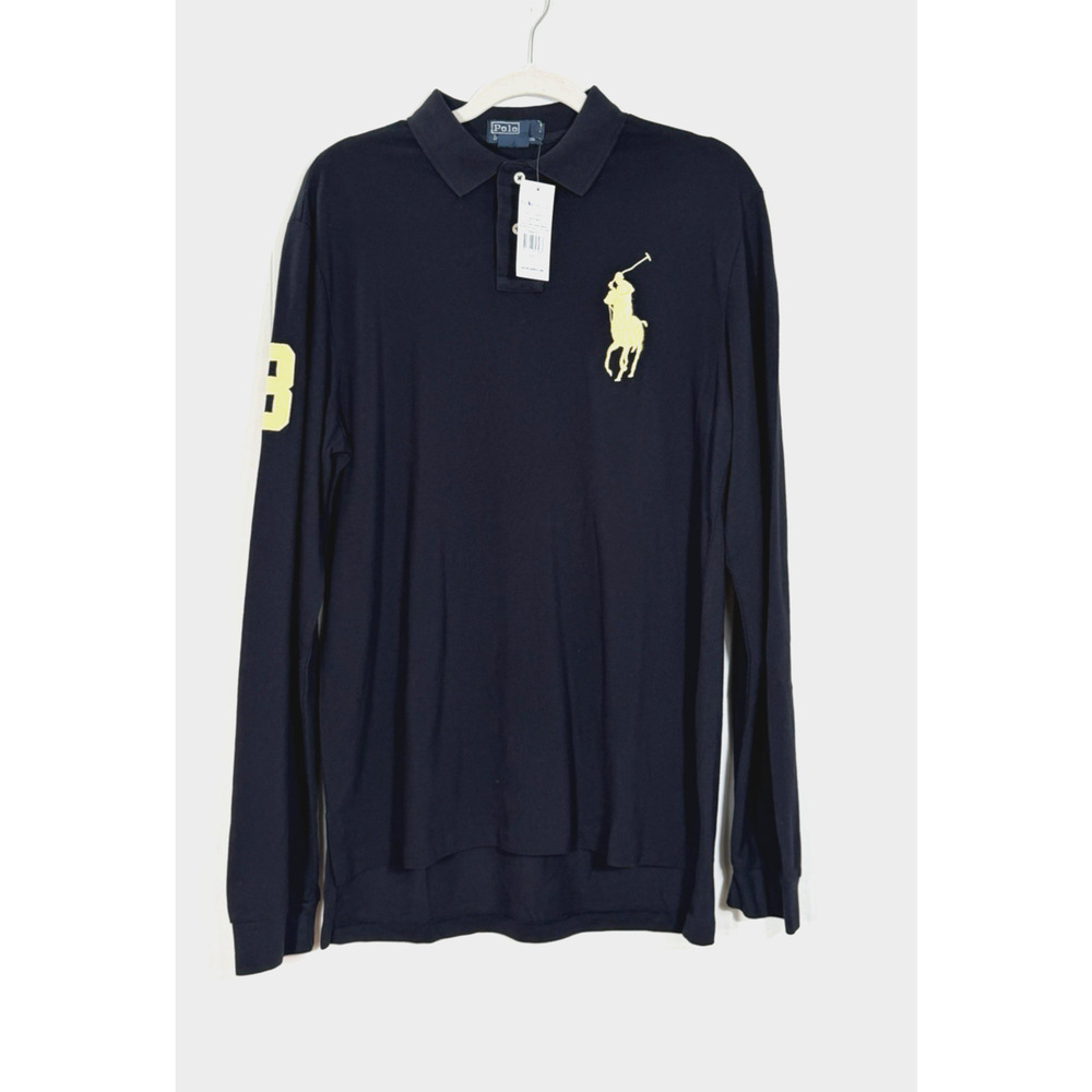 Polo Ralph Lauren Shirt Mens Large Navy Big Pony Rugby Logo #3 Custom Fit New